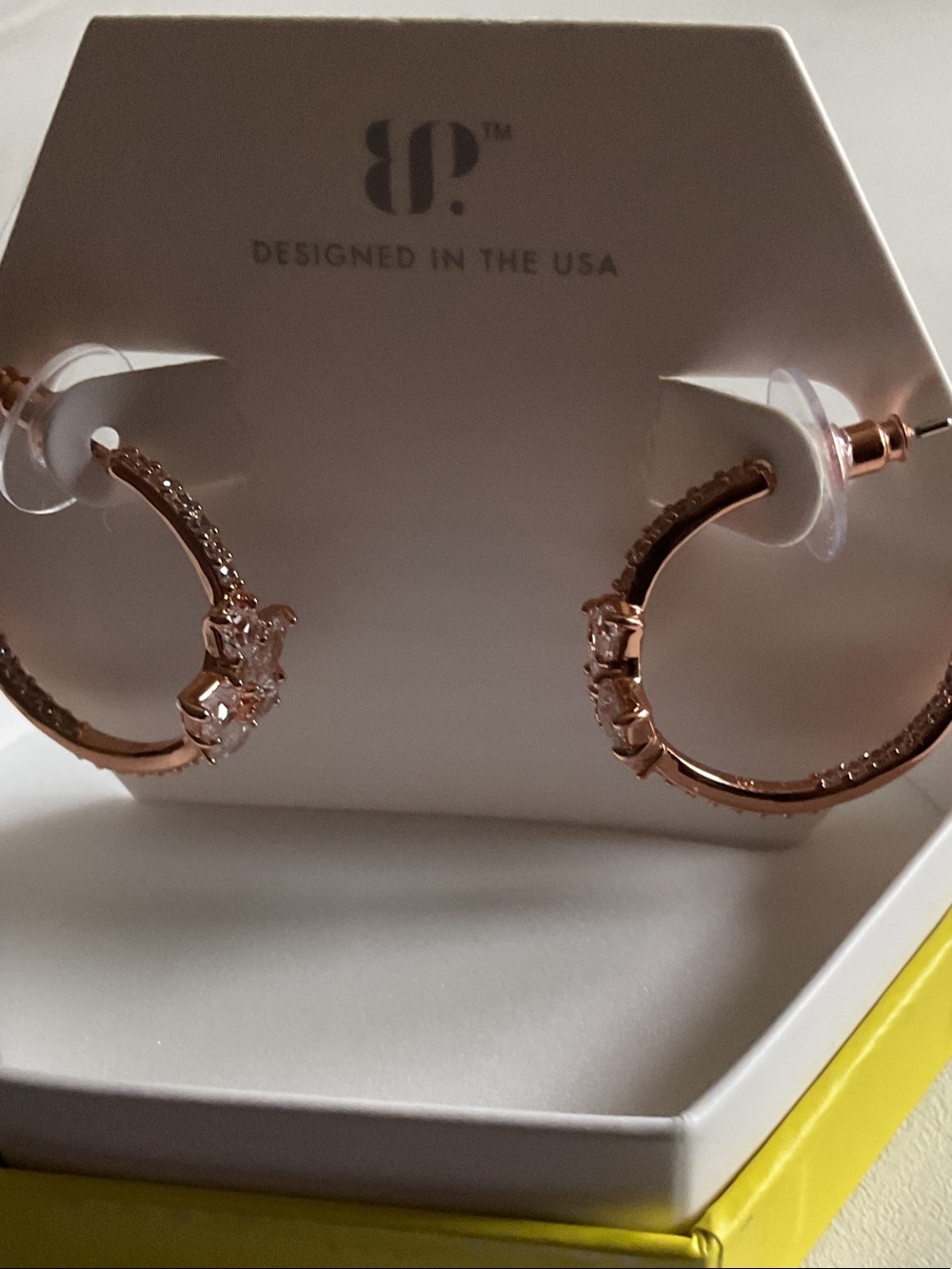 bp Rose Gold Hoop Earrings with Clear Crystals